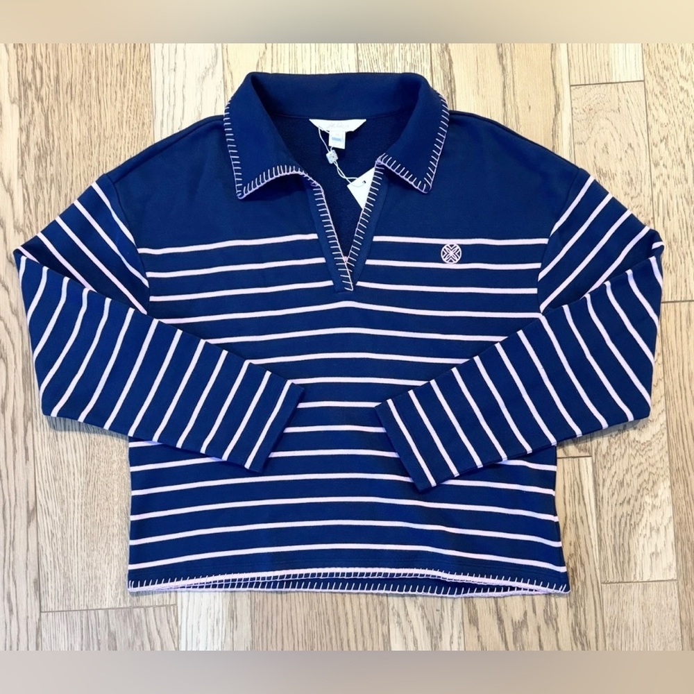 NWT Lilly Pulitzer Corvaya Navy & Pink Striped Terry Pullover Size M